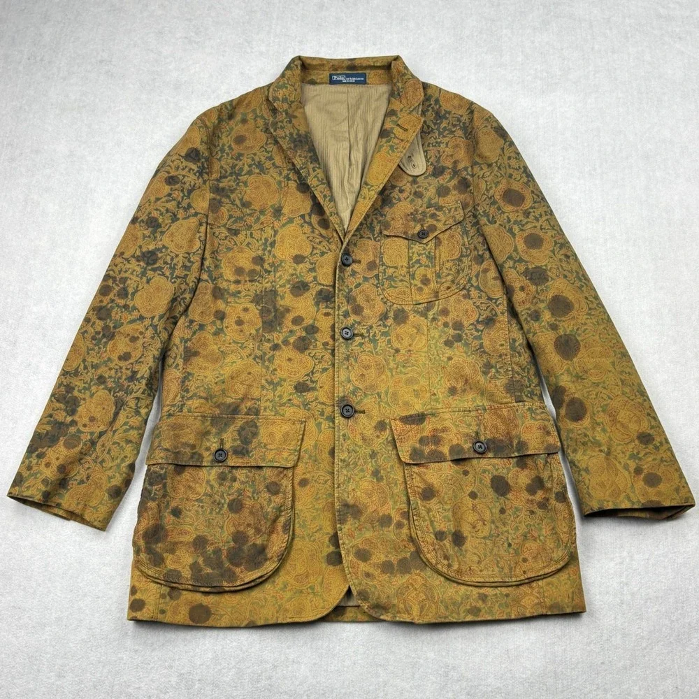 Vintage 90s Polo Ralph Lauren Mens 42R Paisley Safari Field Jacket Hunt Blazer